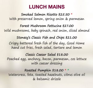 Lunch menu, New Plymouth restaurant