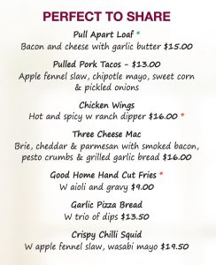 Lunch menu, New Plymouth restaurant