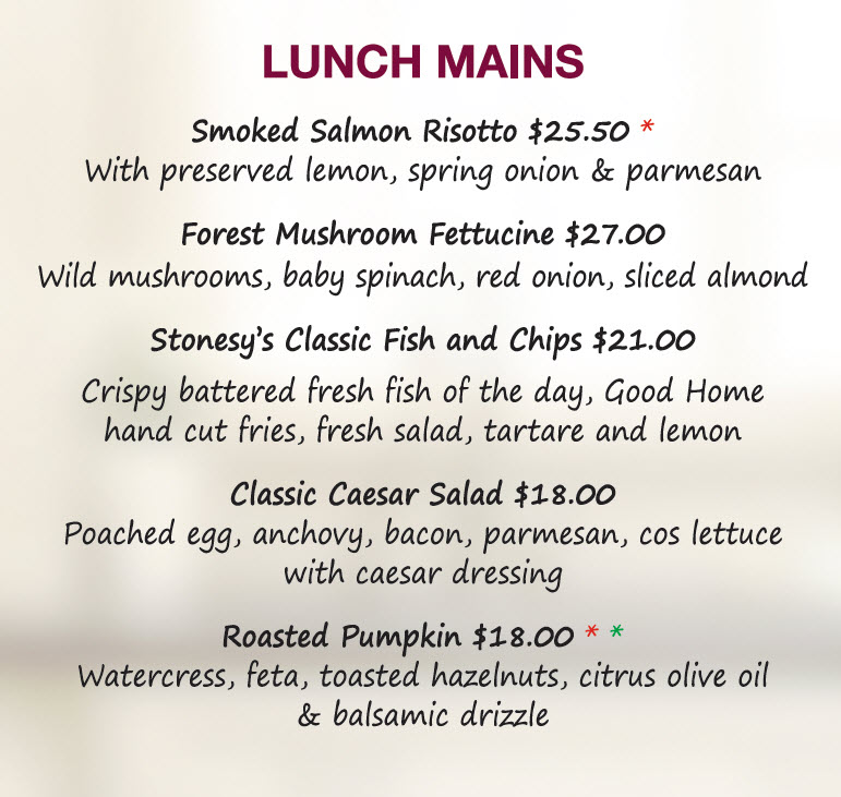 Lunch menu, New Plymouth restaurant
